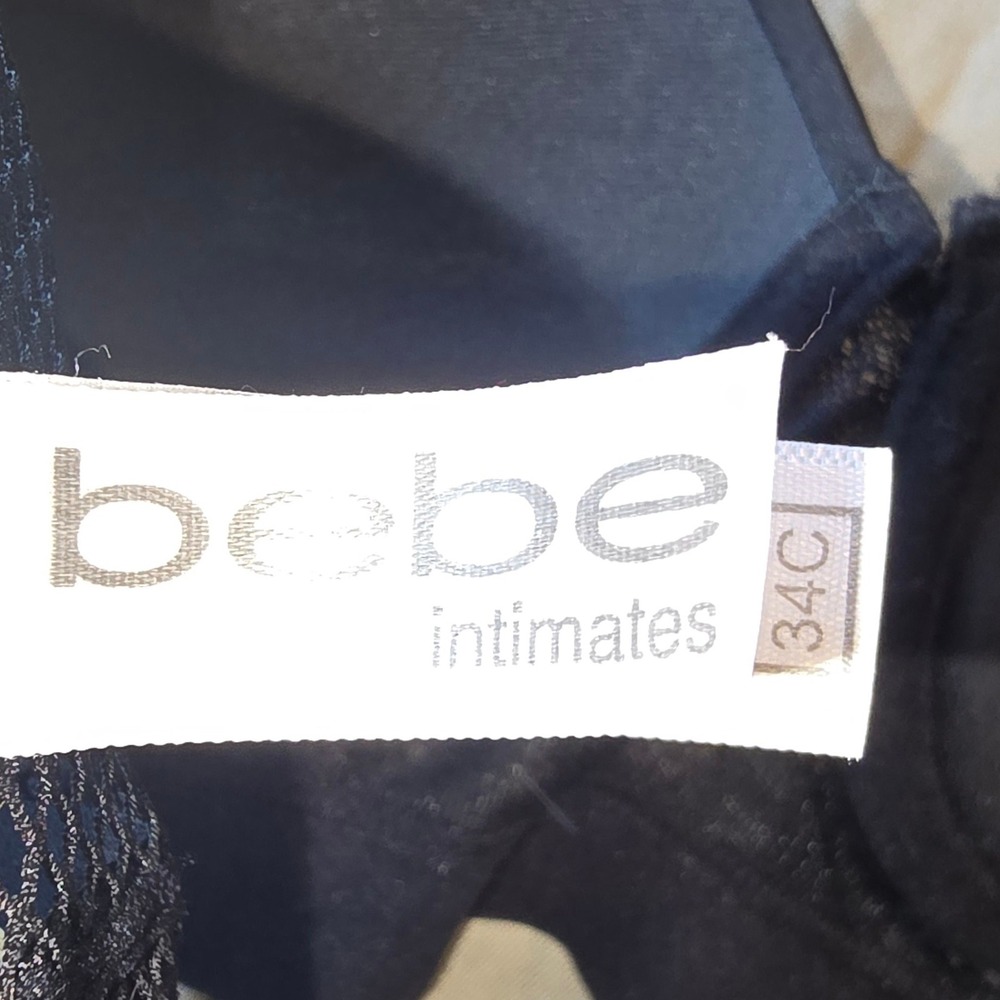 Bebe Intimates Black Lace Mesh Studded Push Up Bra‎ Gold Logo 34C - Picture 3 of 3